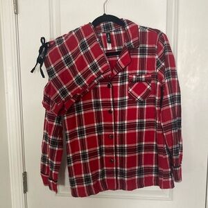 Adore Me pj set. Flannel with shorts and button down shirt.